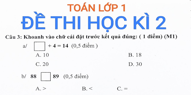 Đề Thi Toán Lớp 1 Học Kì 2