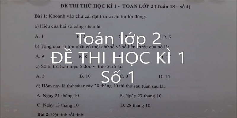 Đề Thi Toán Lớp 2 Học Kì 1