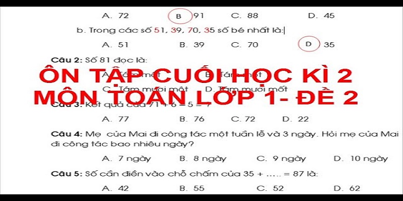 Toán Lớp 1 Học Kì 2